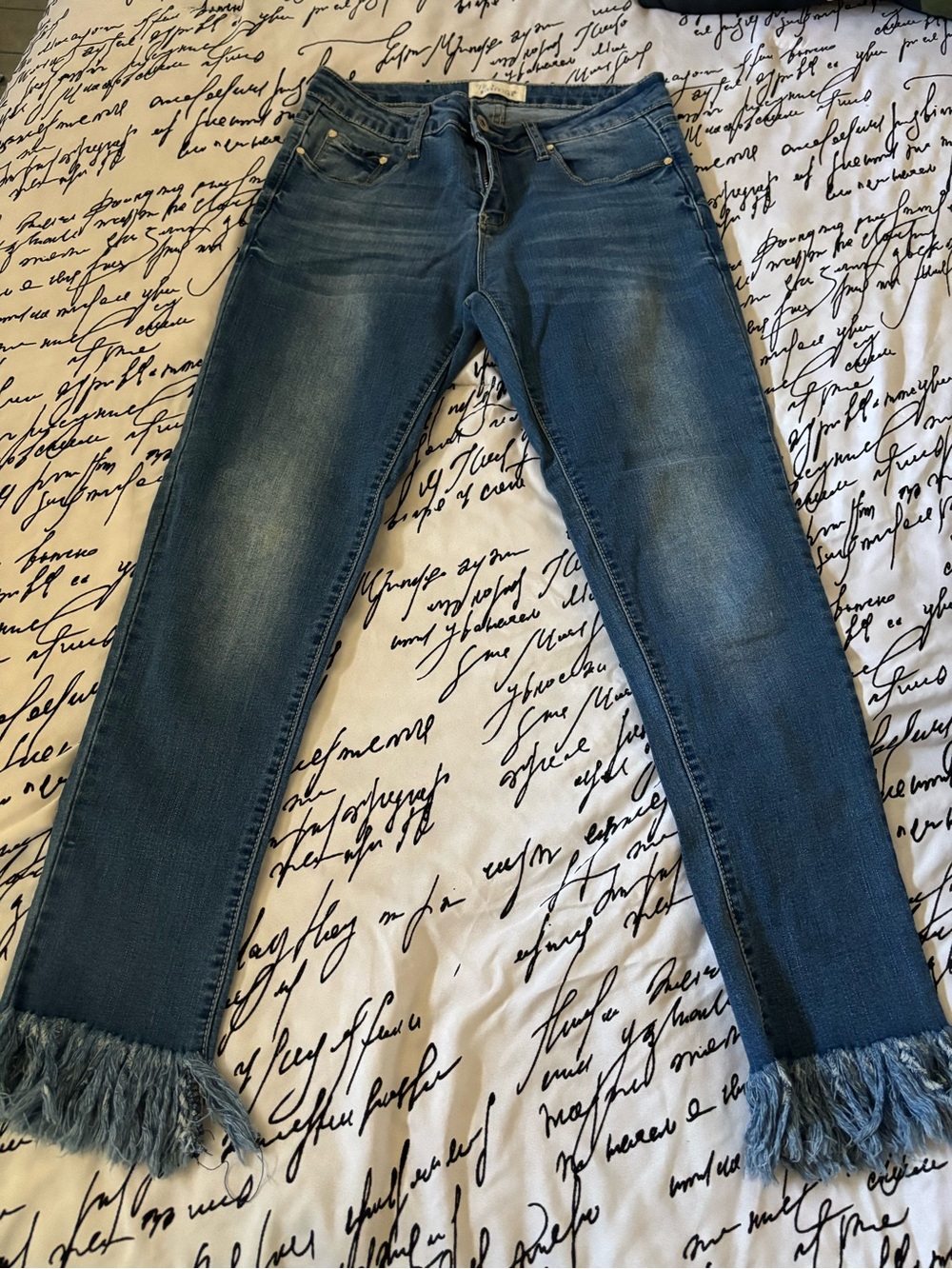 Women's Blue Fringe Hem Jeans